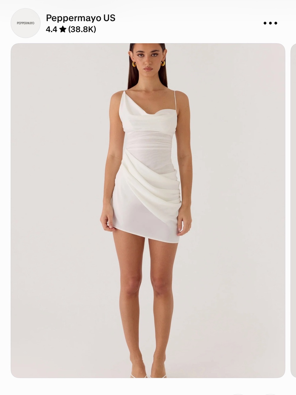 Peppermayo Ivory Asymmetrical Draped Mini Dress